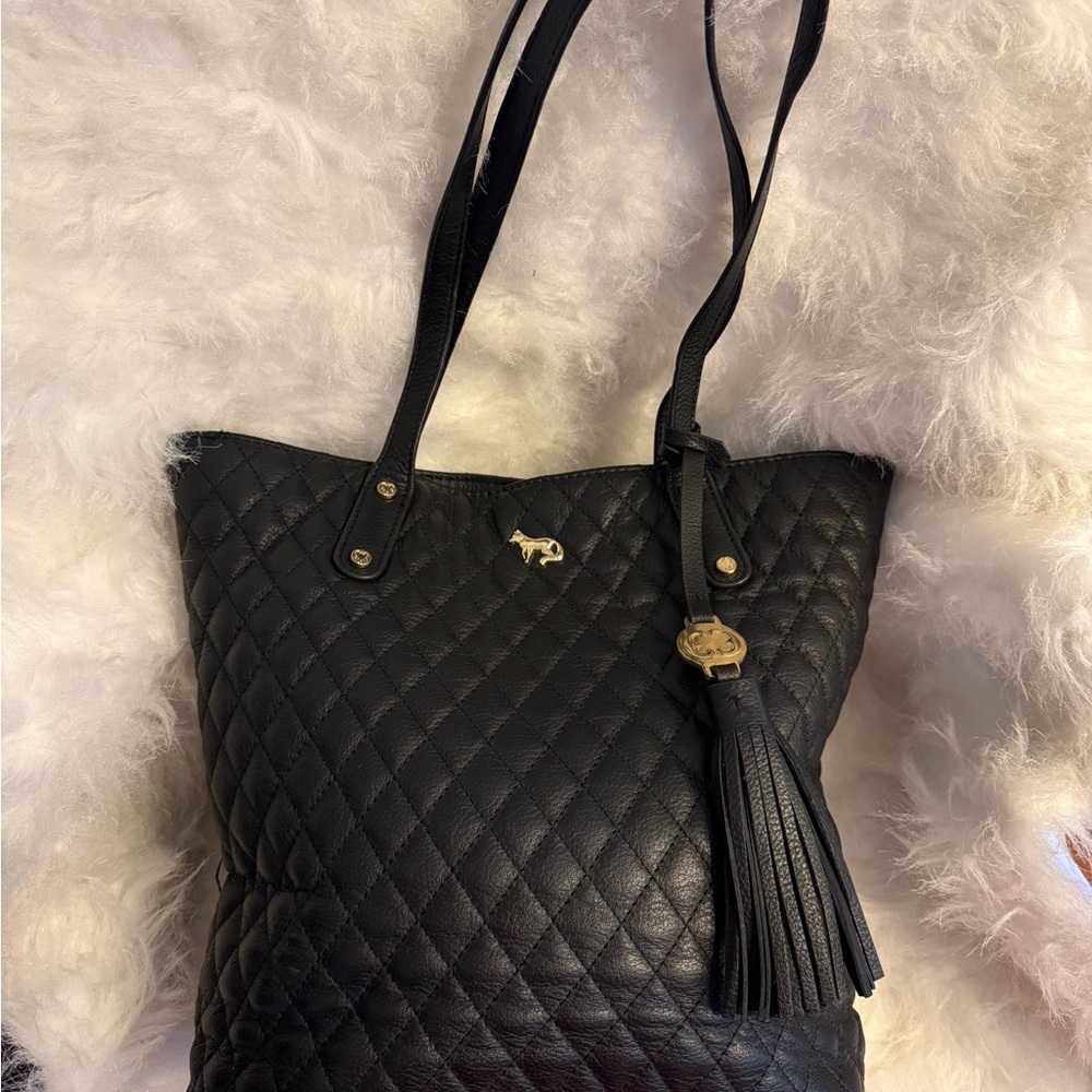 Emma Fox Black Quilted Leather Tote Bag